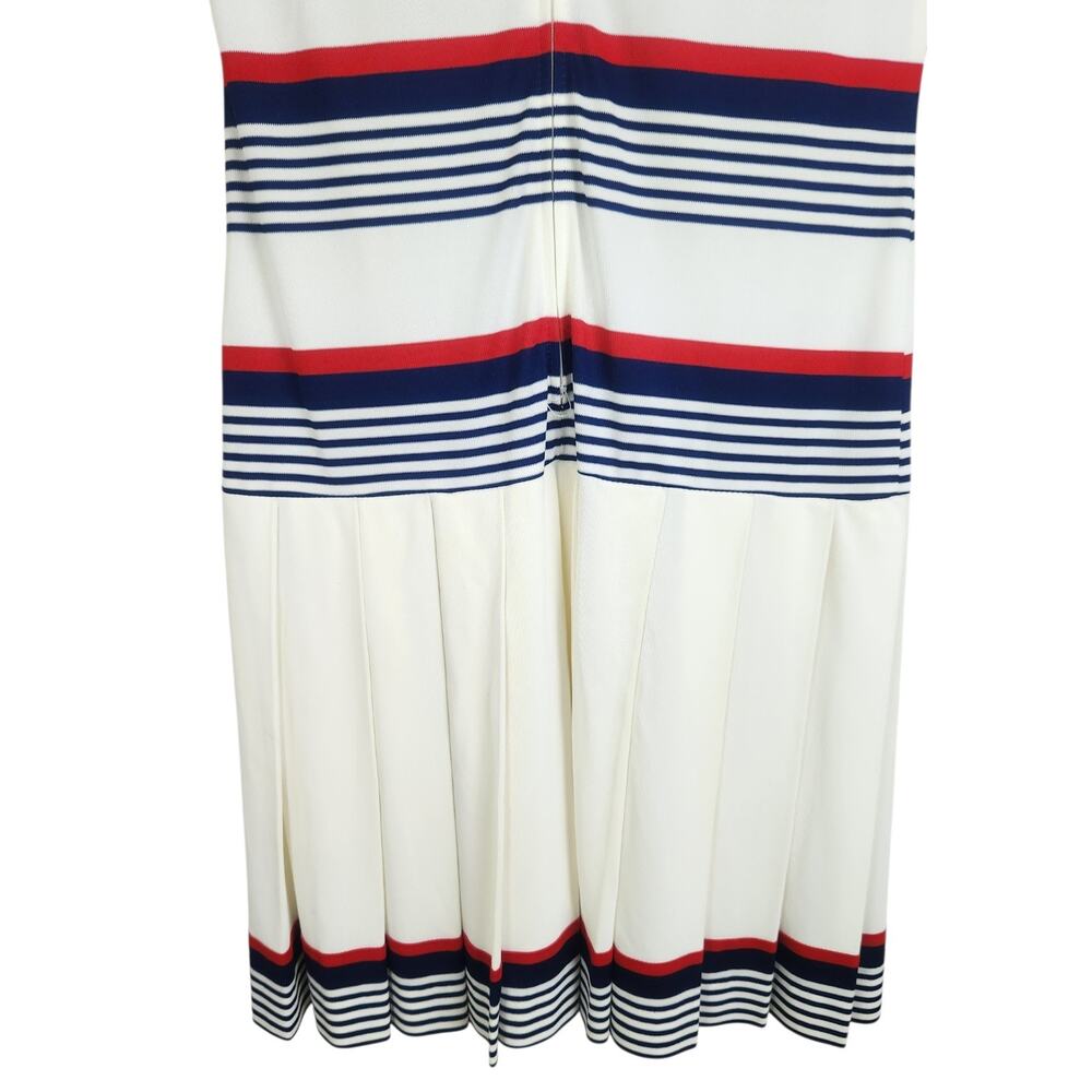 Vtg S/M Pleated Scooter Dress Tennis V-Neck Red Blue Drop Waist 60 70s Preppy - Picture 5 of 7